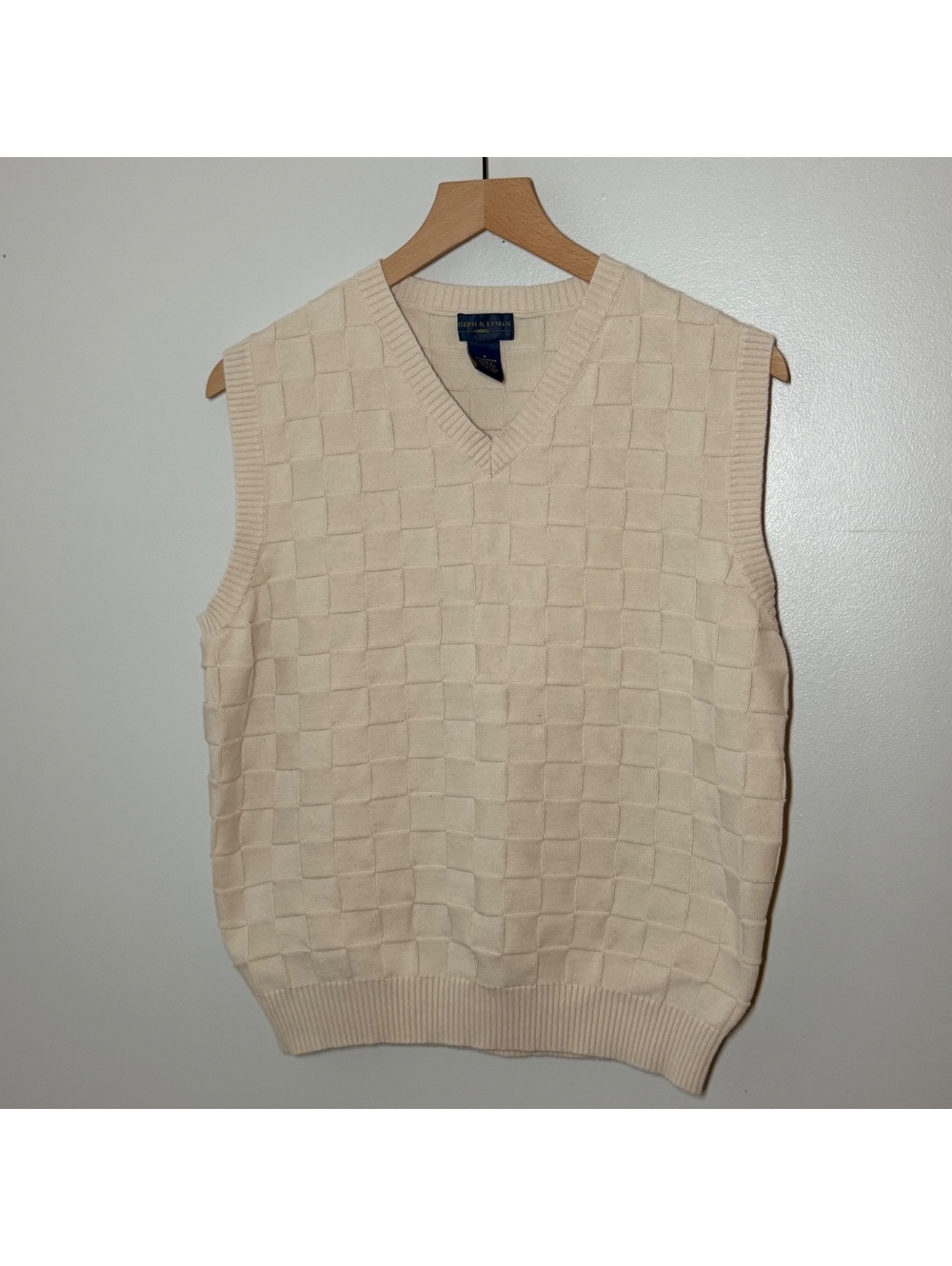 Joseph & Lyman Cream Basketweave Sweater Vest Small 100% Cotton Preppy